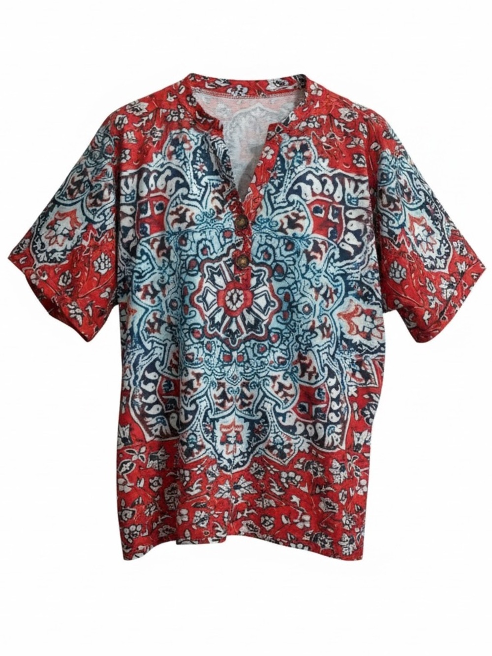 Camisa Red & Blue Short-Sleeve Printed Top 2X